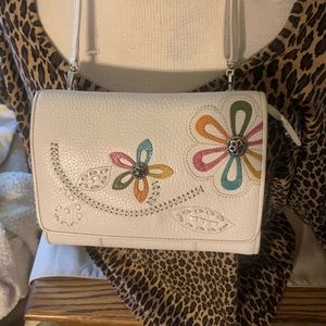 Brighton White Pebbled Leather crossbody/ Organizer